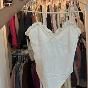 superdown White Ruffle Trim Bodysuit